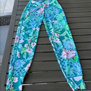 Lilly Pulitzer Luxletic XXS Island Mid Rise Jogger Front Pockets Pink Drawstring